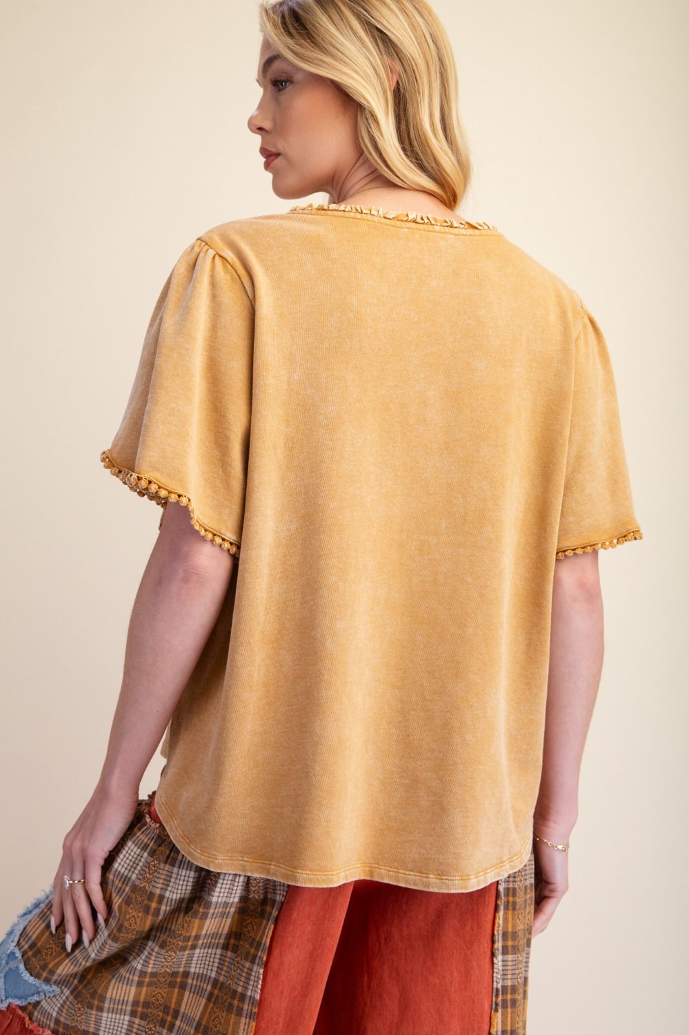 TULIP SHORT SLEEVES WASHED KNIT TOP