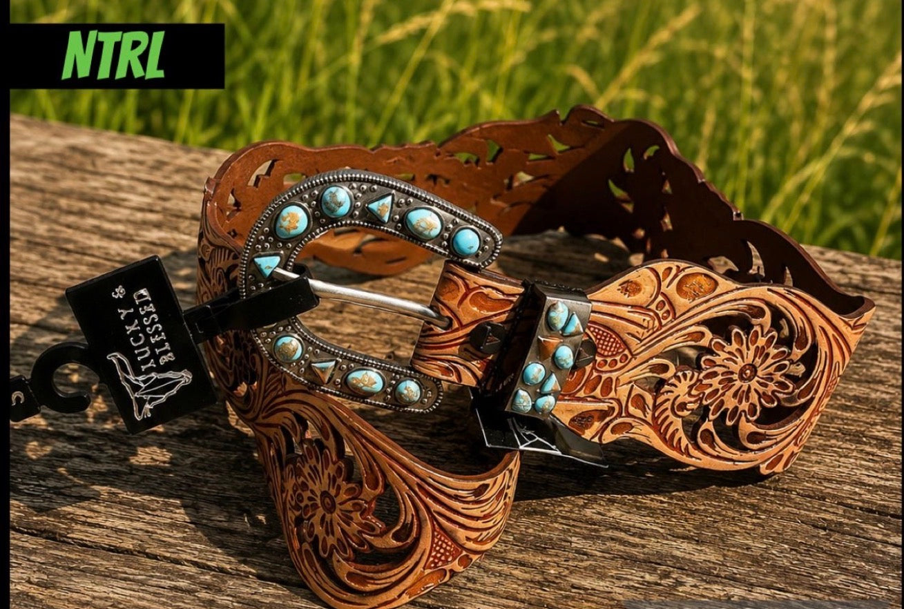TOOLED FLORAL EMBROIDERED
GENUINE LEATHER WESTERN BELT