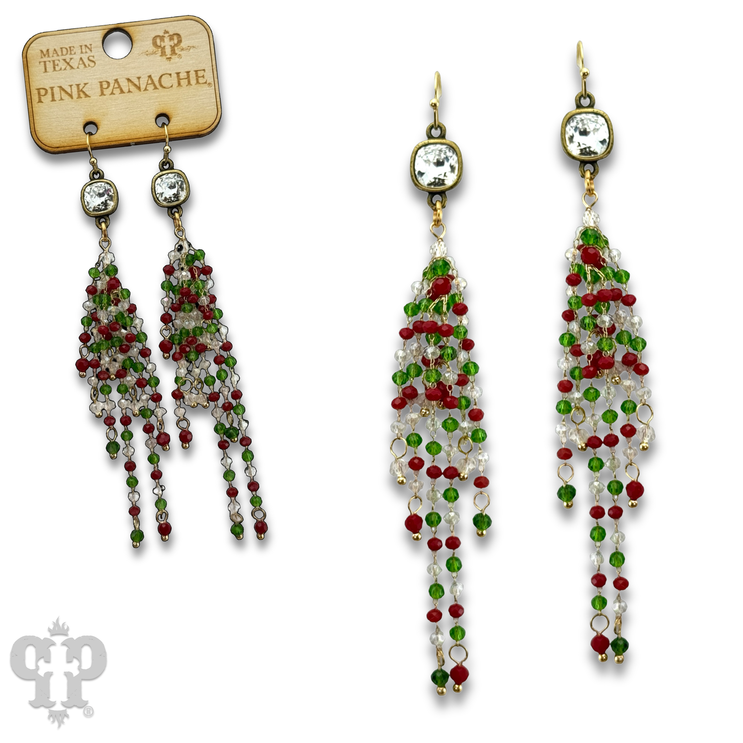 Christmas bead fringe earring, Austrian crystal