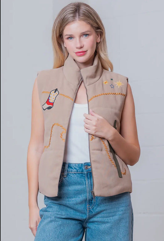 Western Mocha Embroidered Vest