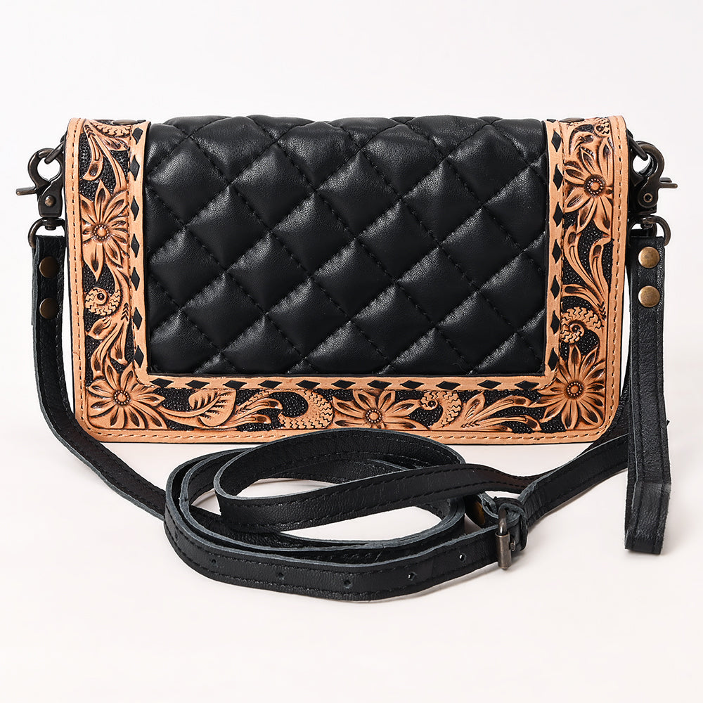 Handcrafted Western Leather Organizer Bag Floral Tooled Panel