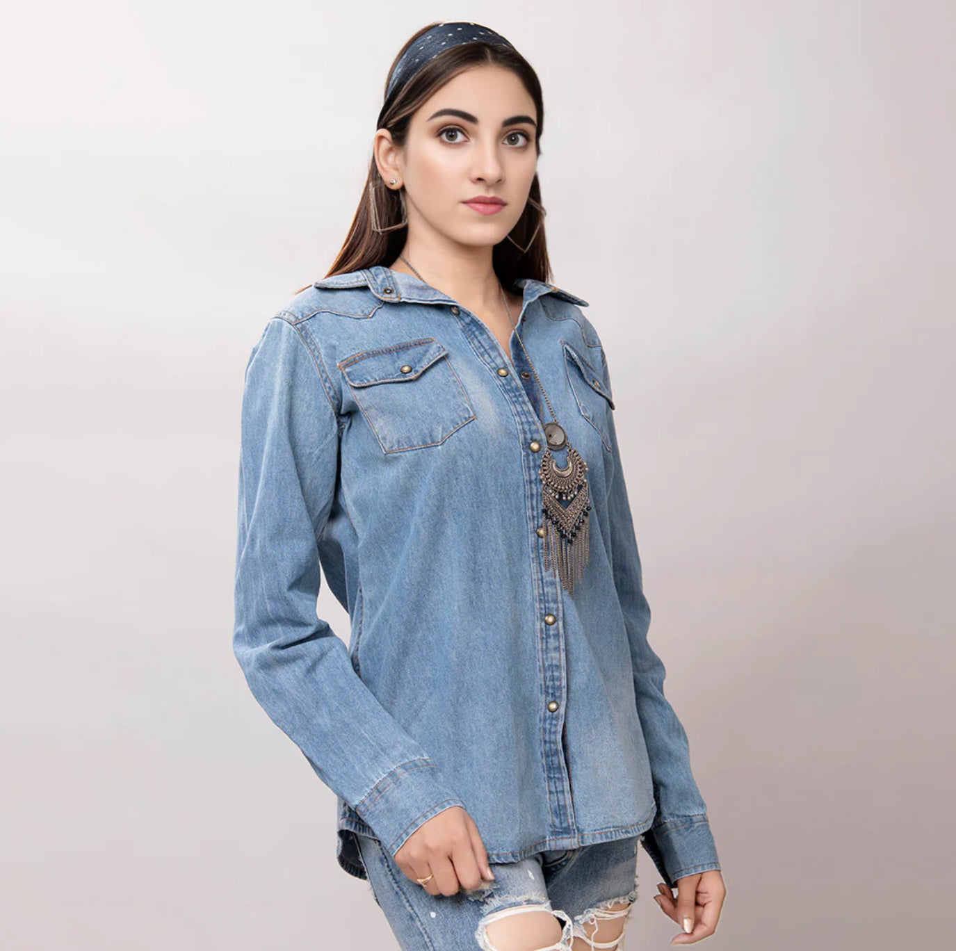 Genuine Leather Denim Shirt