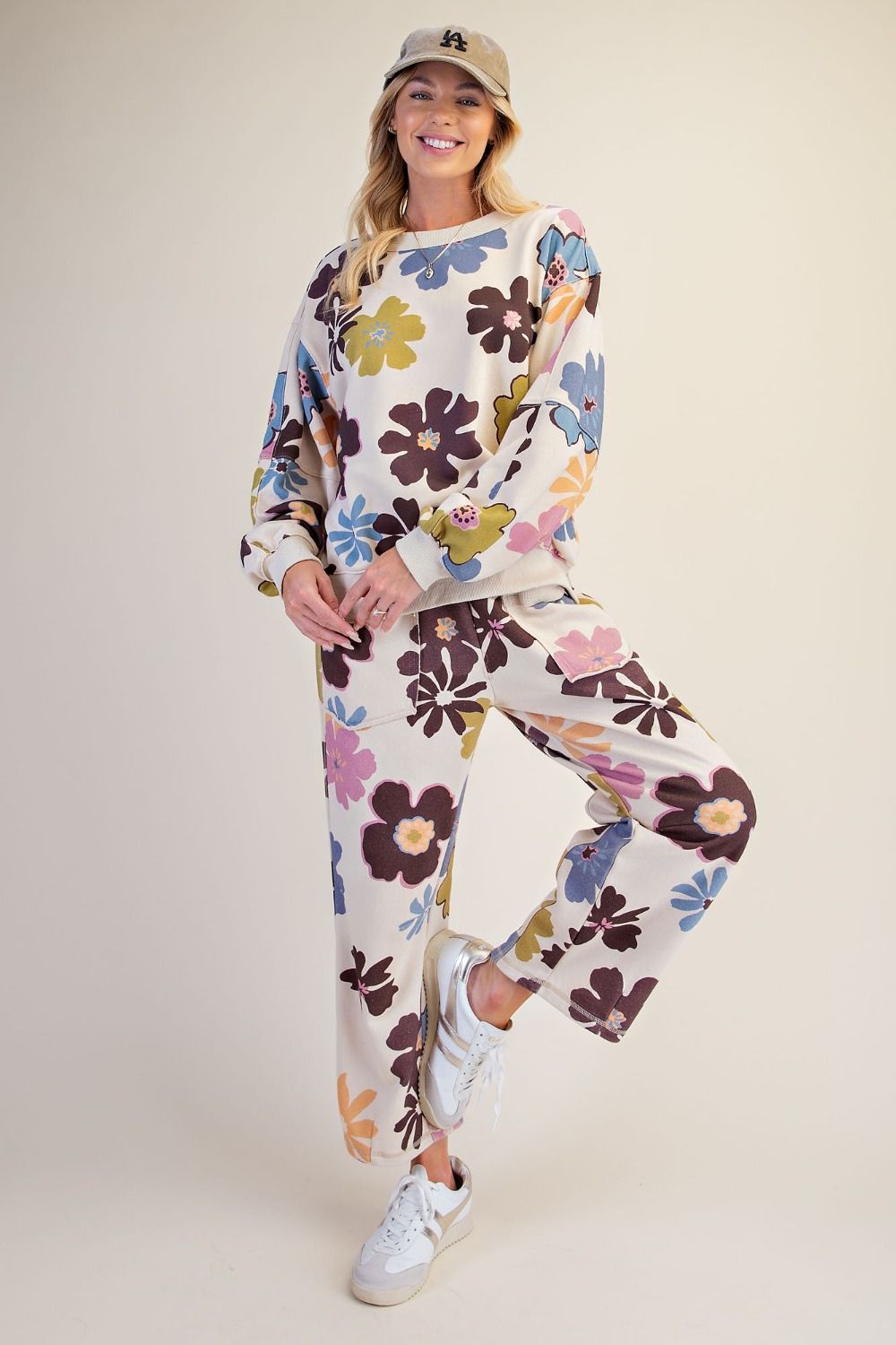 FLORAL PRINT WASHED TERRY PANTS
