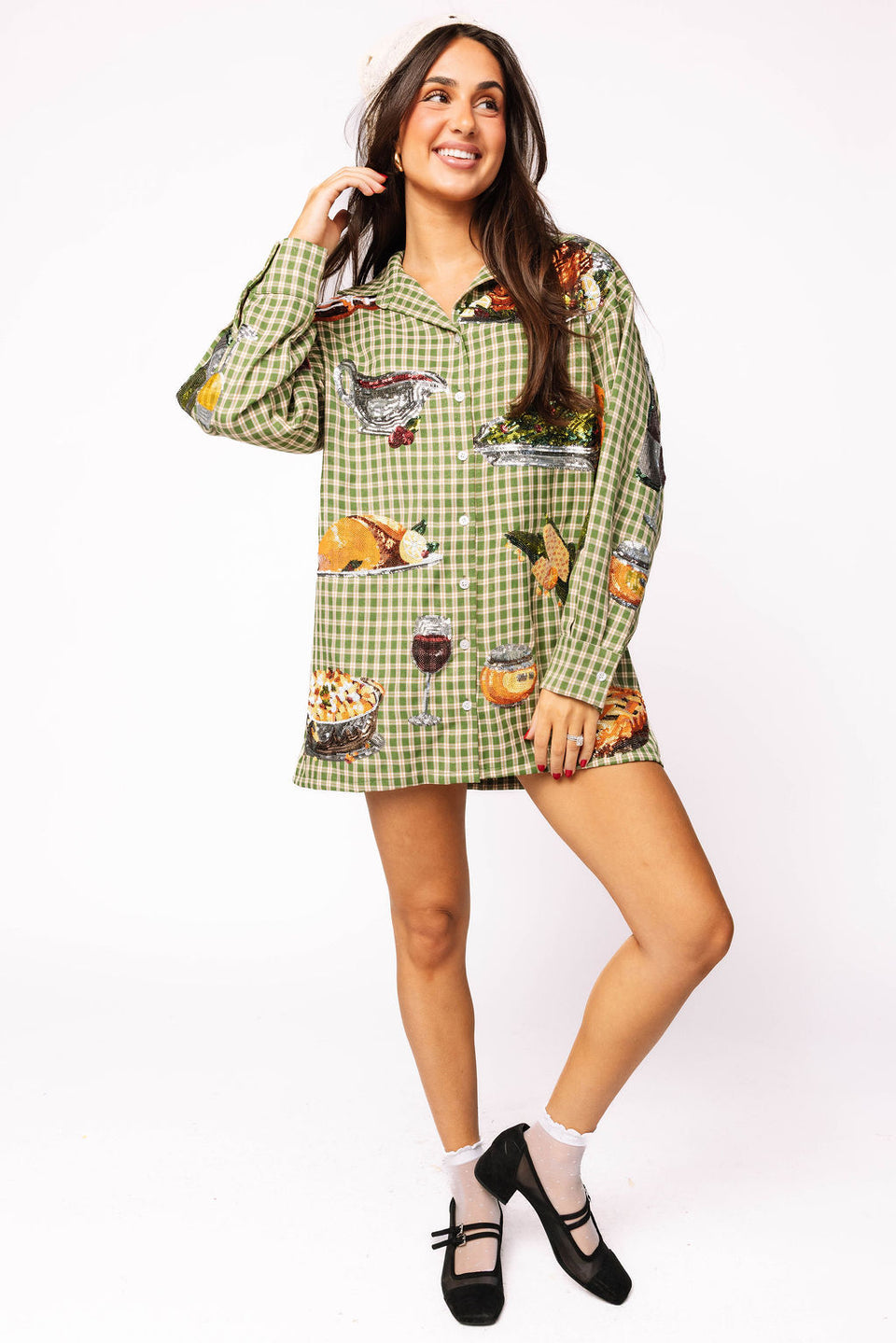 Queen Of Sparkles Green Plaid Queen of Turkey Button Up Dress/Top