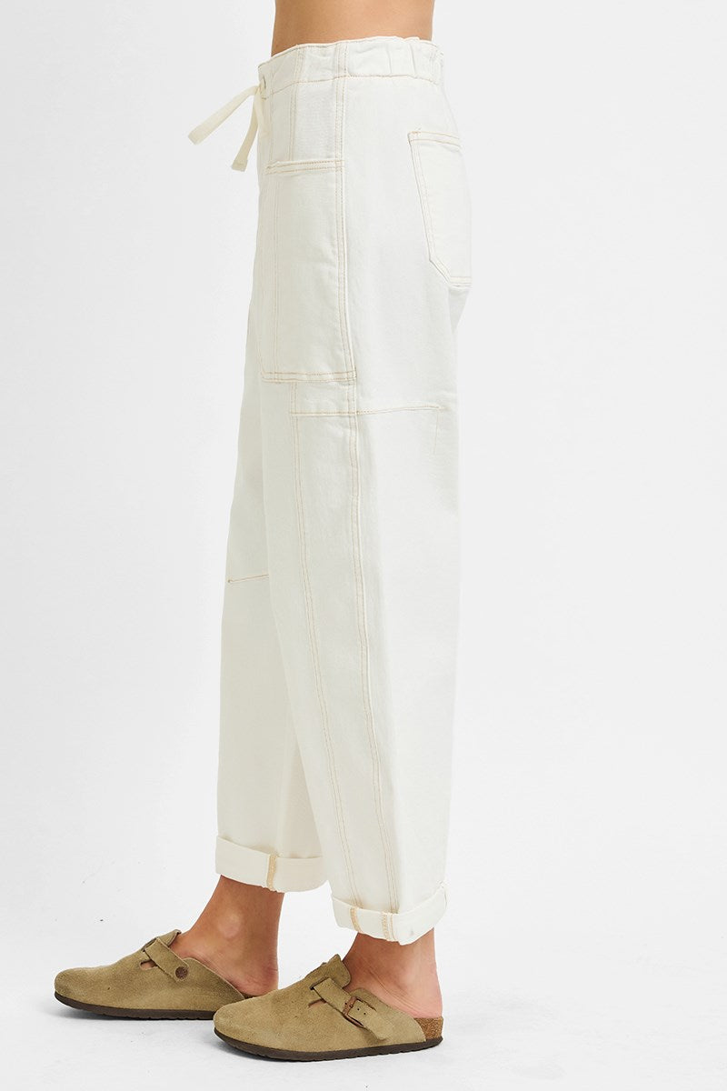 Risen Cream Cargo Barrel Pants