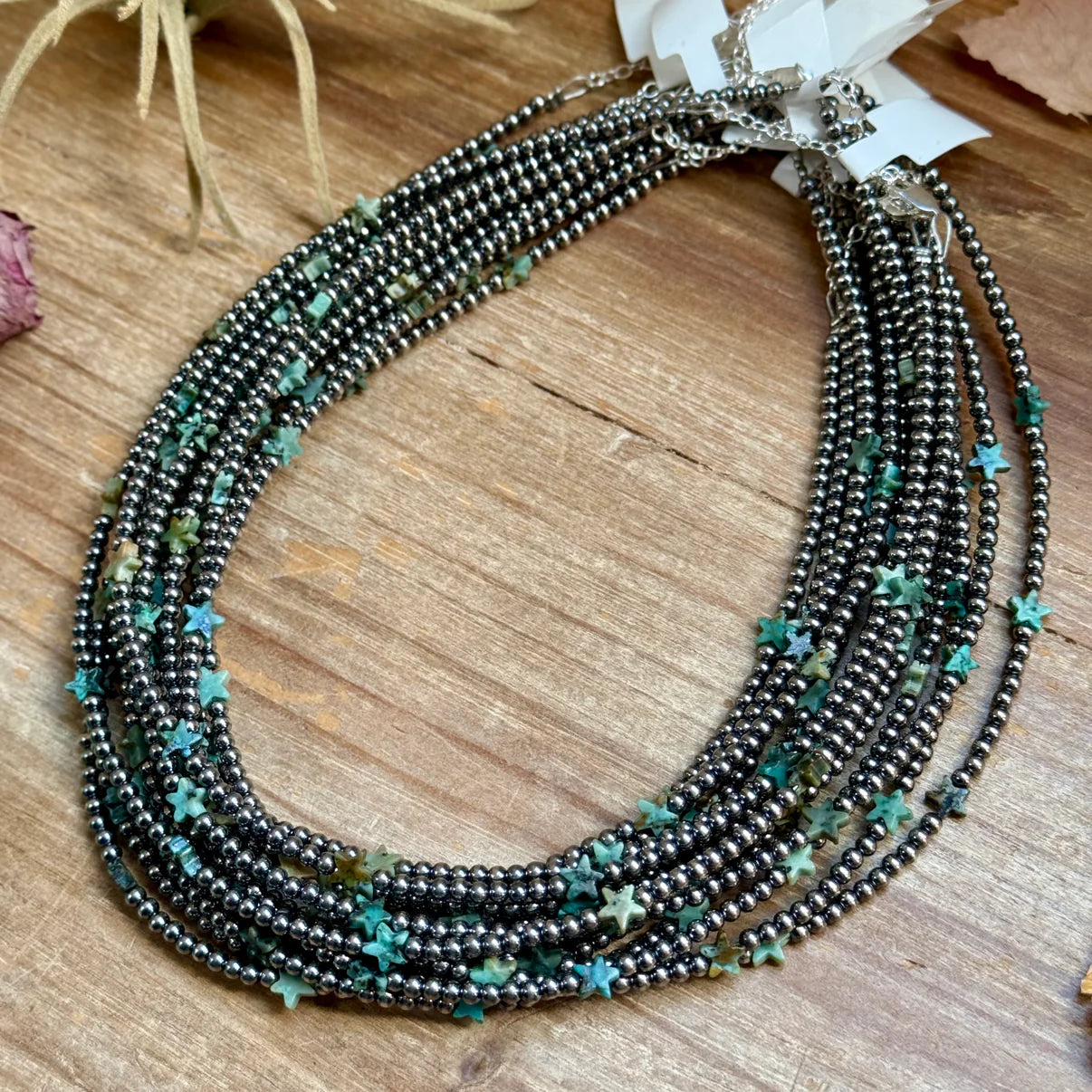 15" African Turquoise Star
Necklace - Sterling Silver Pearls