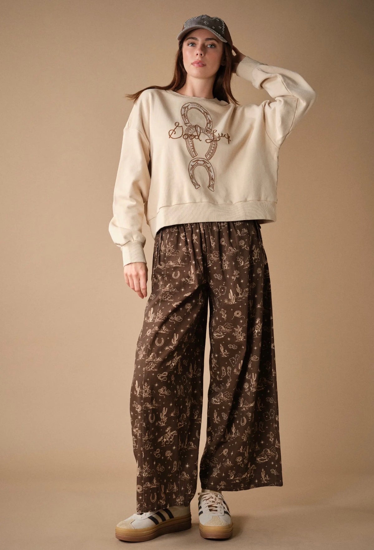 Western Printed Wide Leg Pants