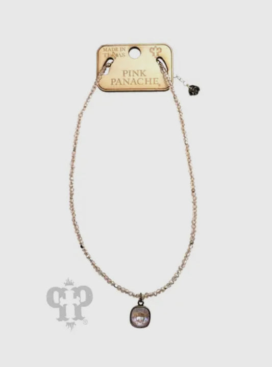 Pink Bead Necklace with Austrian Crystal