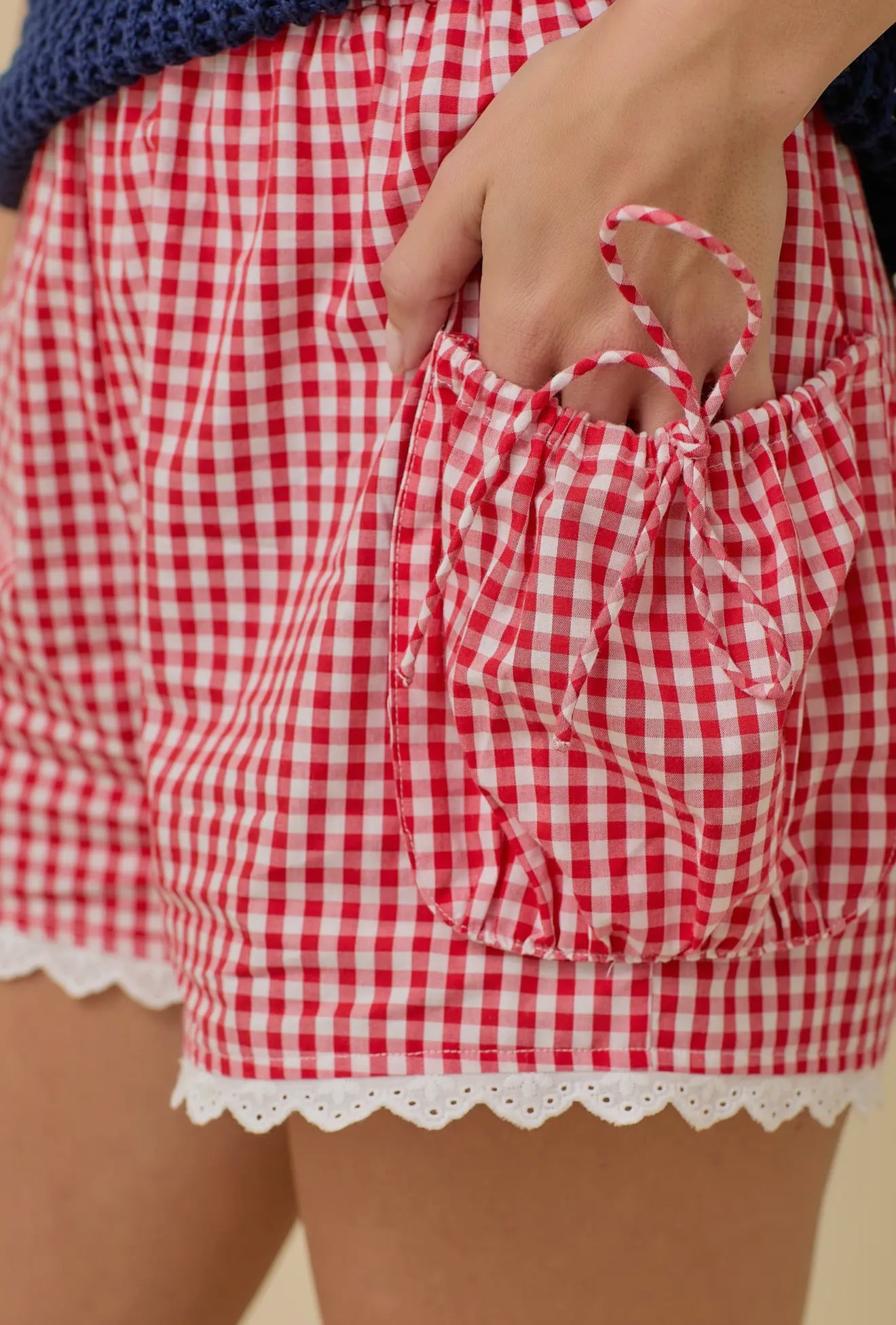 Gingham Shorts with Side Pouch Pocket