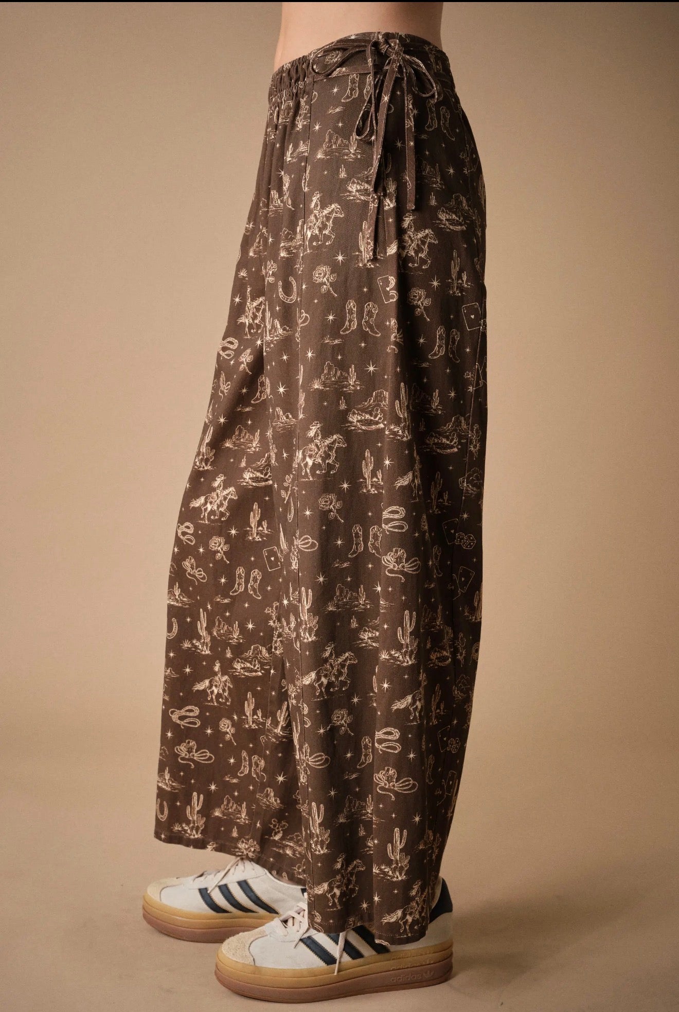 Western Printed Wide Leg Pants
