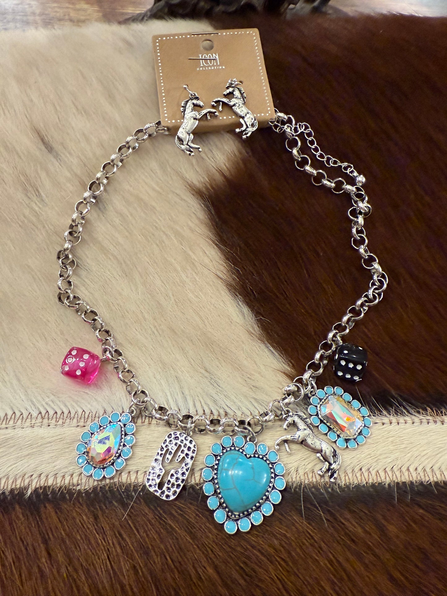 Pink Dice Charm Necklace Set