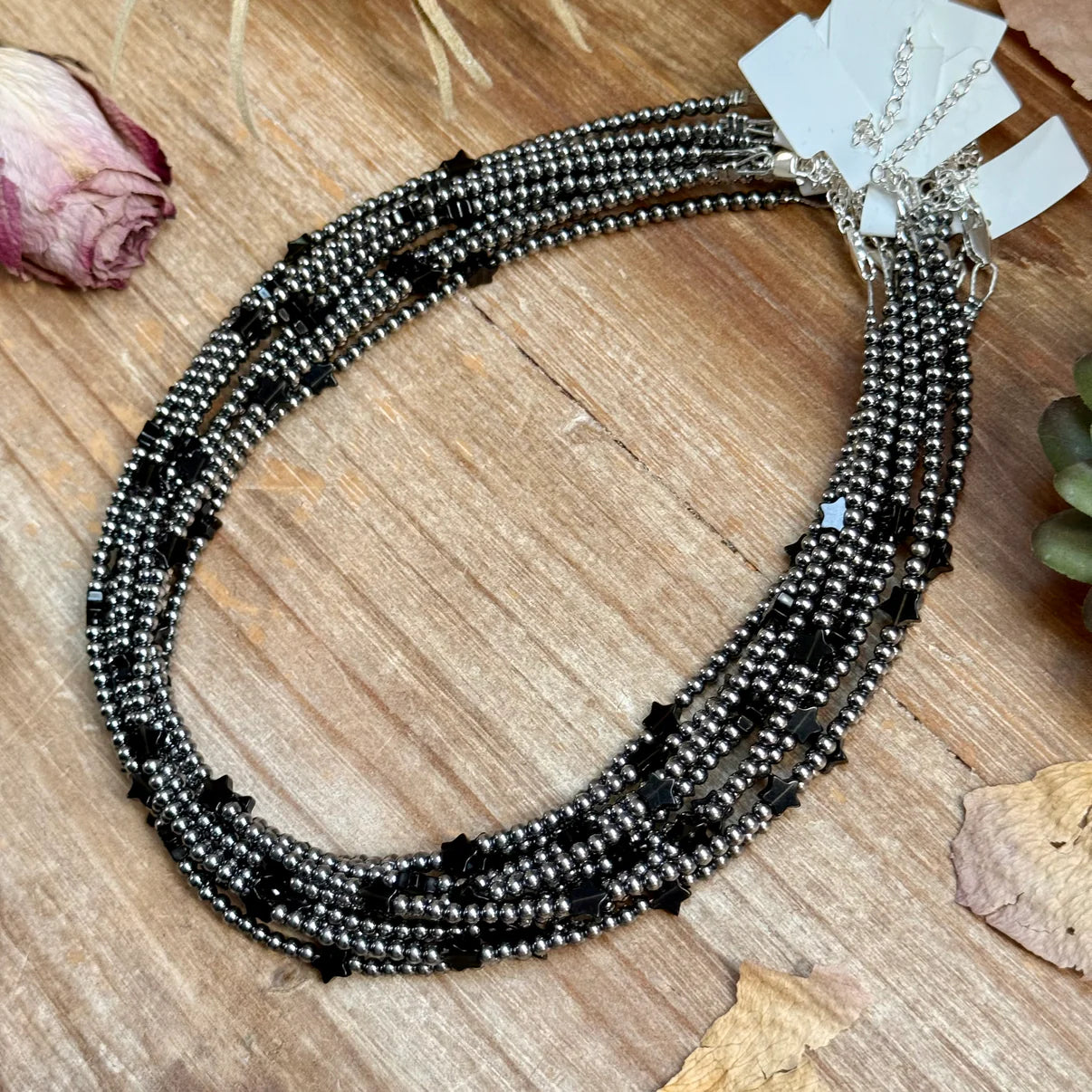 15" Black Onyx Star Necklace -
Sterling Silver Pearls