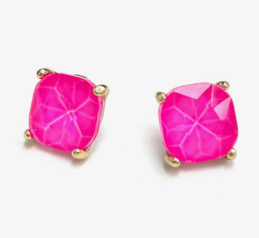 Hot Pink 1.5" Squared Glass Crystal
Stud Earring
