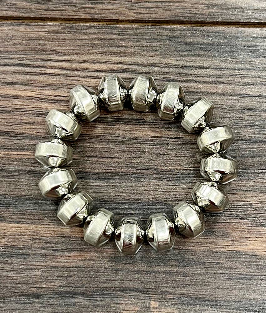 12mm Silver-tone Bead Stretch Bracelet