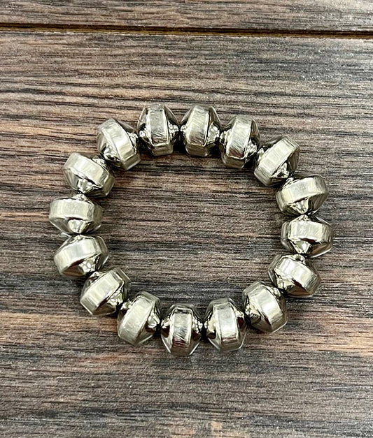 12mm Silver-tone Bead Stretch Bracelet