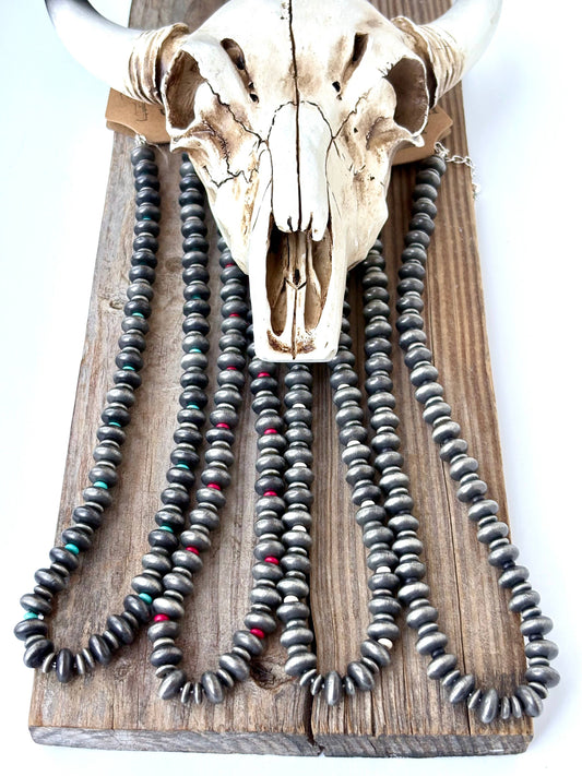 Western Style Flat Navajo Pearl & Stone Beaded Necklace
