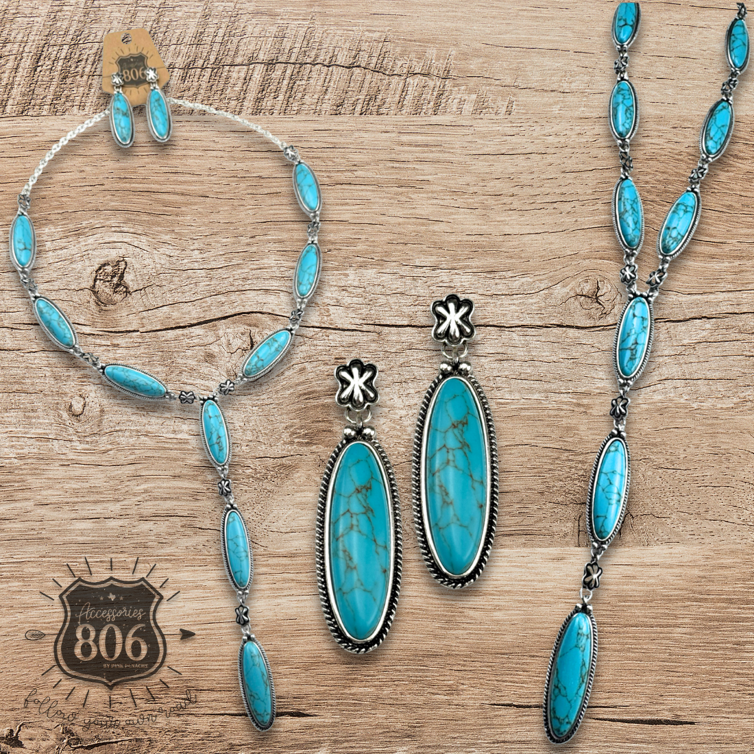 Turquoise Y necklace and earring set