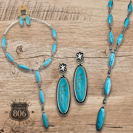 Turquoise Y necklace and earring set
