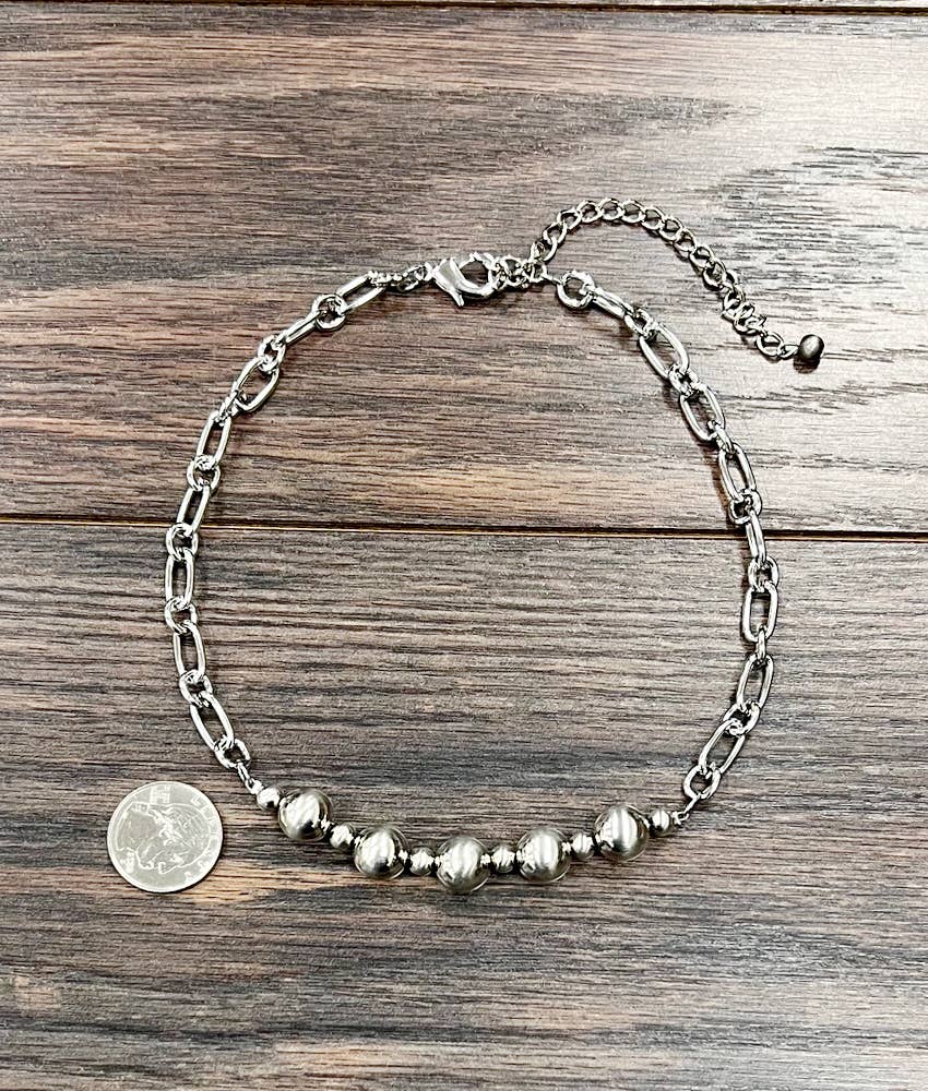 Handmade Silver Navajo Bead Necklace