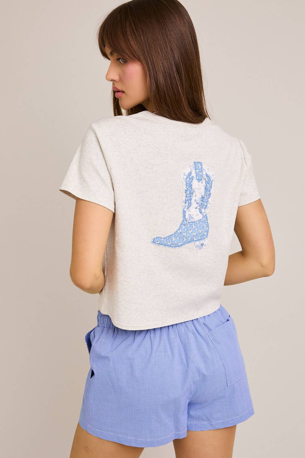 "PATCHWORK COWBOY BOOTS" SHORT SLEEVE ROUND NECK BABY TEE
