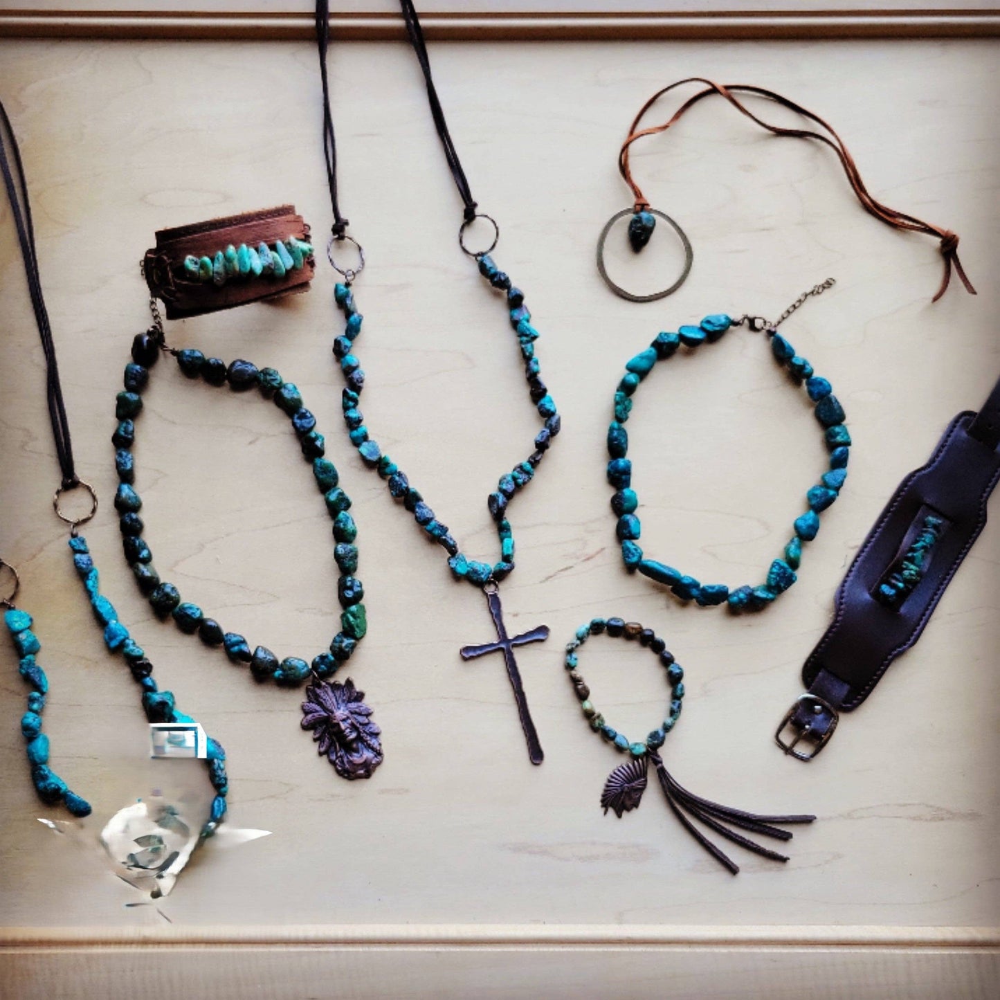 **Natural Turquoise Collar Necklace Indian Head Pendant