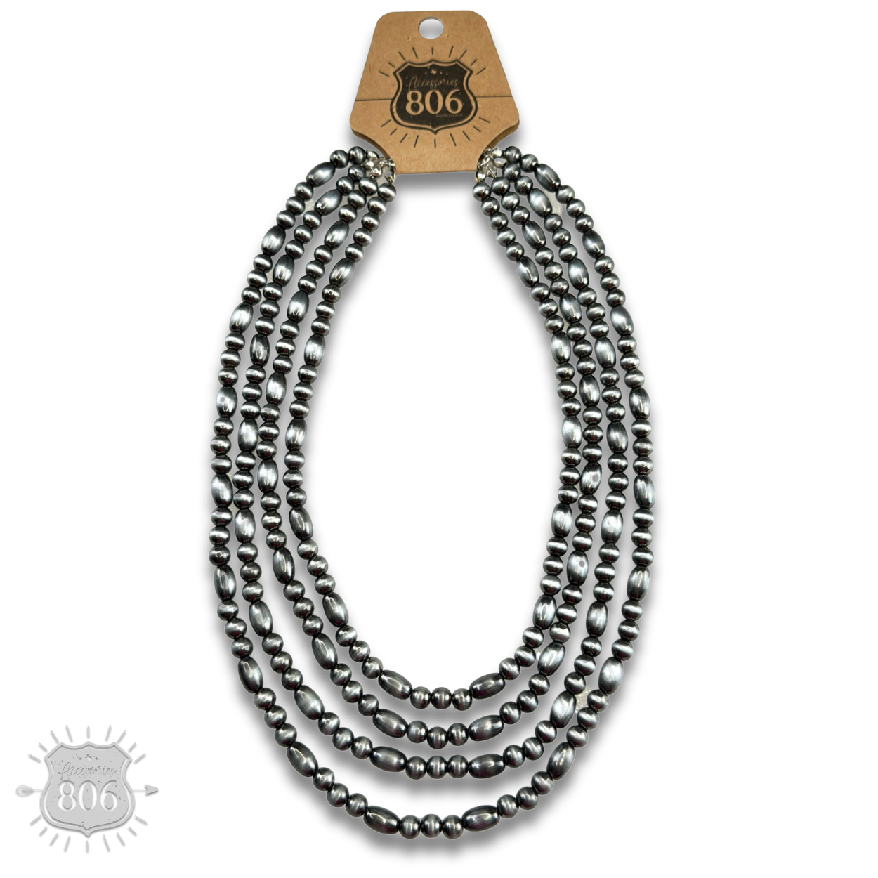 Western multi-layer silver bead necklace