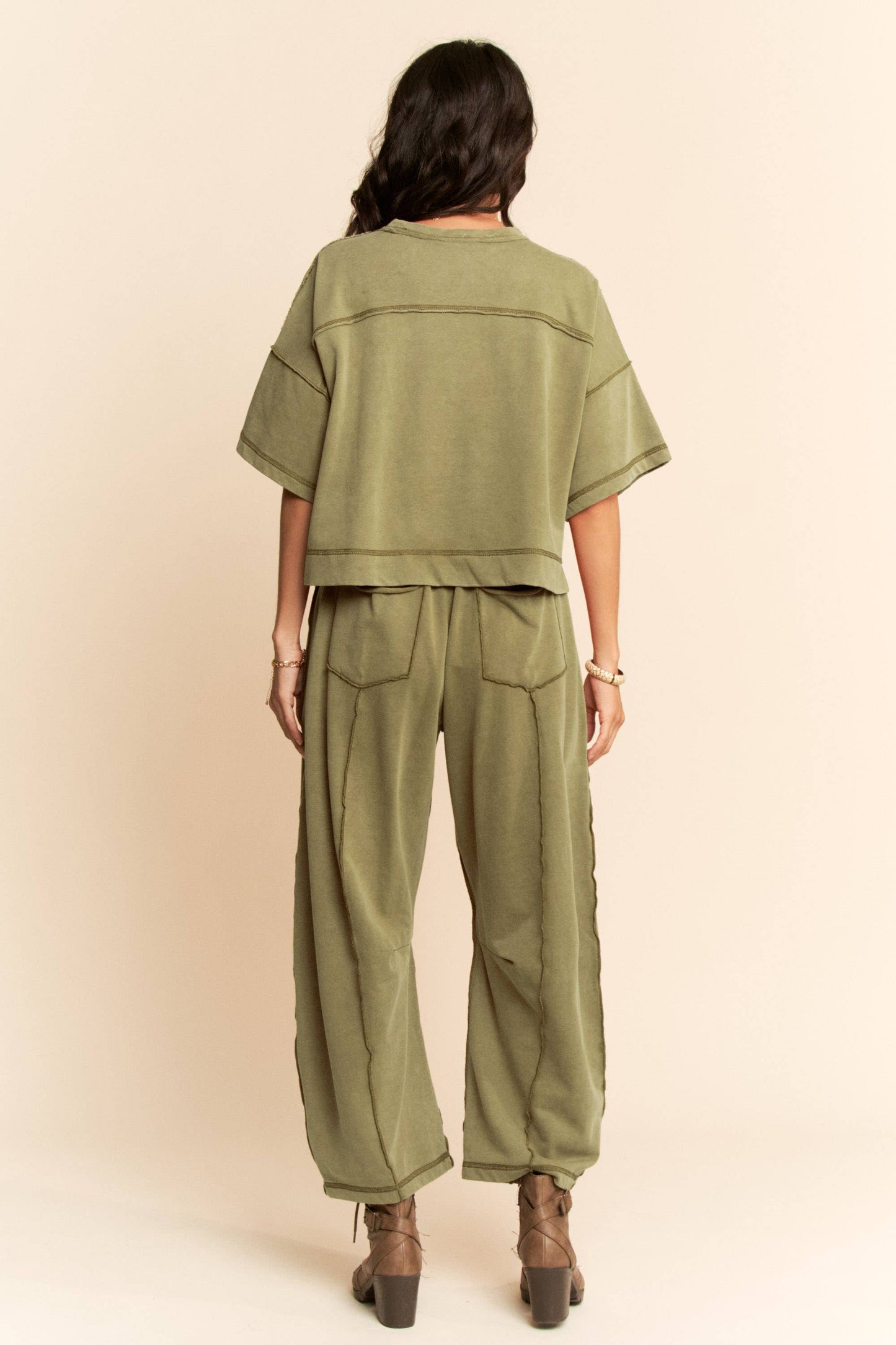 MINERAL WASHED TOP and BARREL PANTS SET