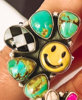 Happy Days Smiley Checkered Stone Rings