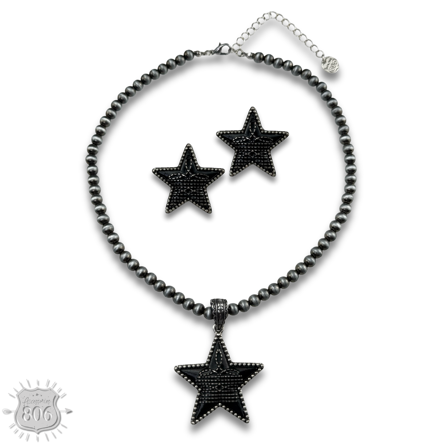 Western boot stitch star necklace and earring set