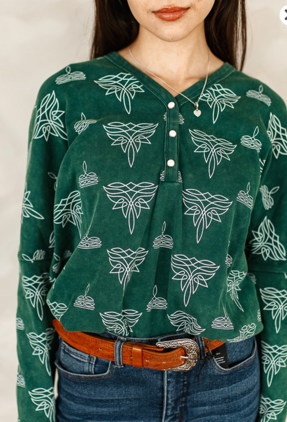TEAL MINERAL WASH BOOT STITCH TOP