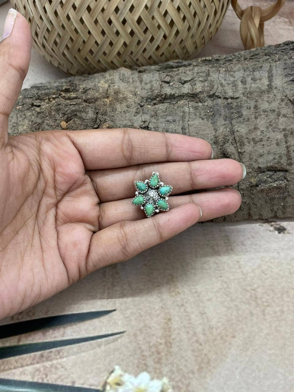 Handmade Sterling Silver Kingman Turquoise Charms with Signed Nizhoni