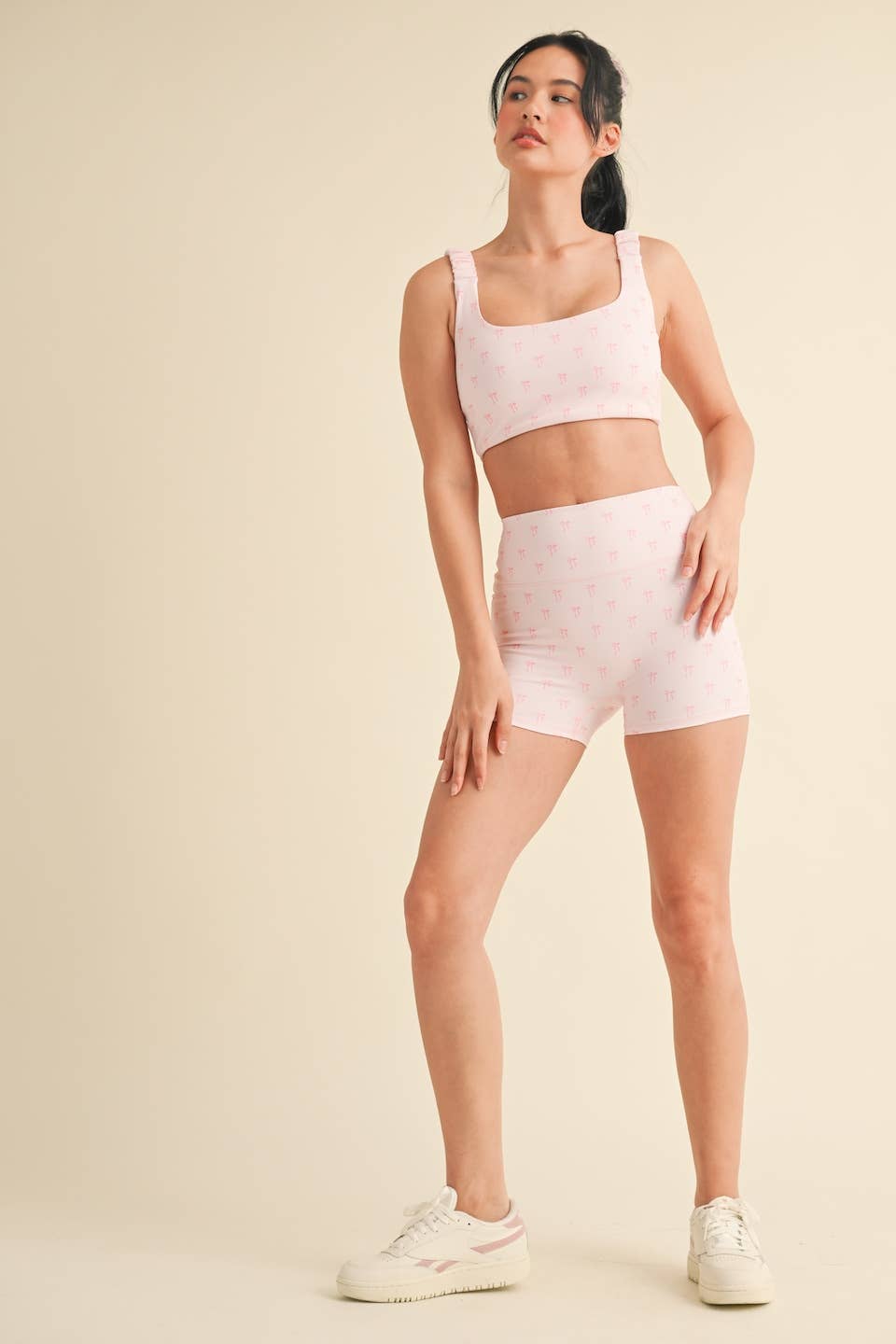 Bow Print Ruched Bra Top