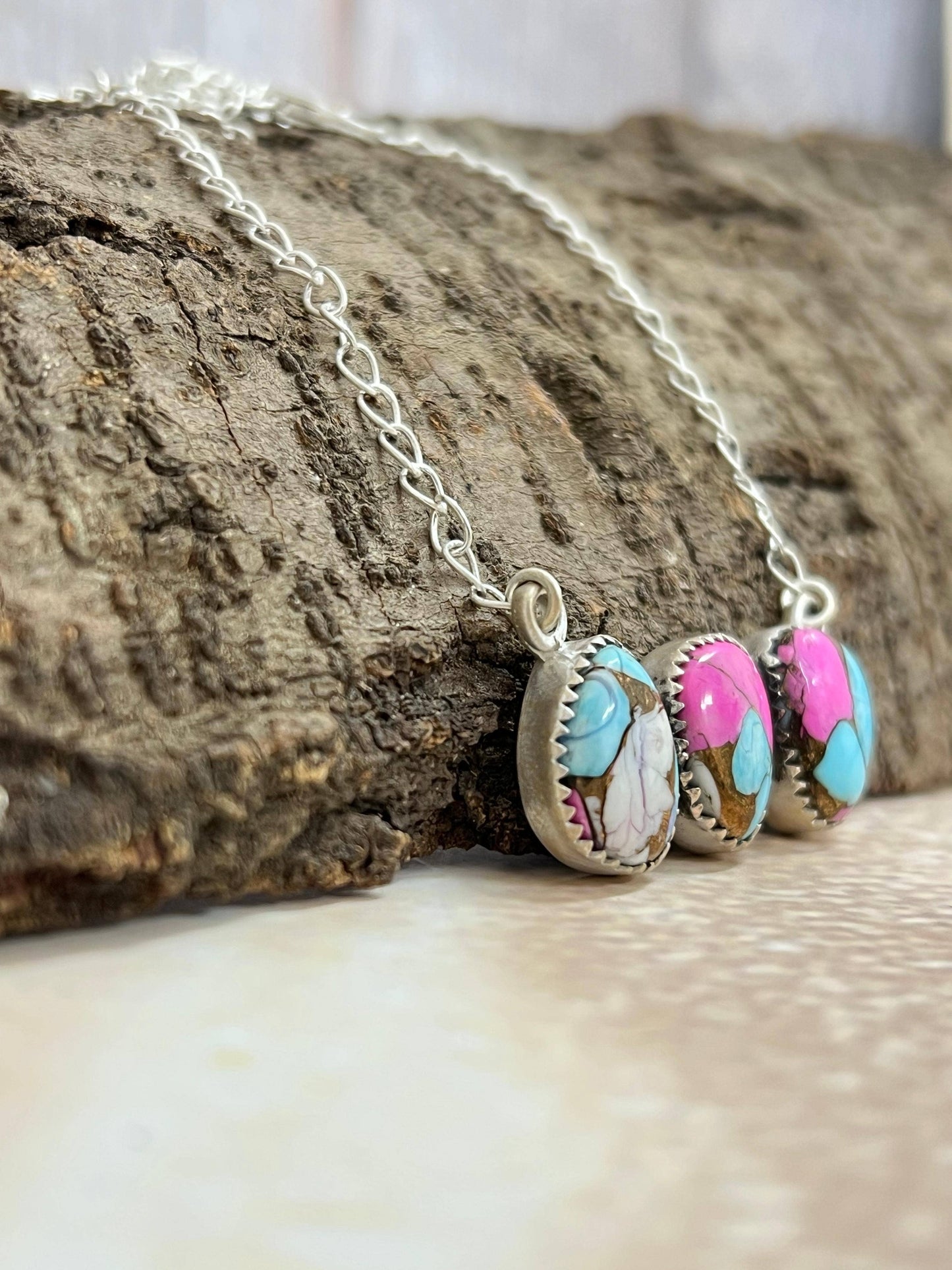 Handmade Sterling Silver Cotton Candy Turquoise Necklace with Signed Nizhoni