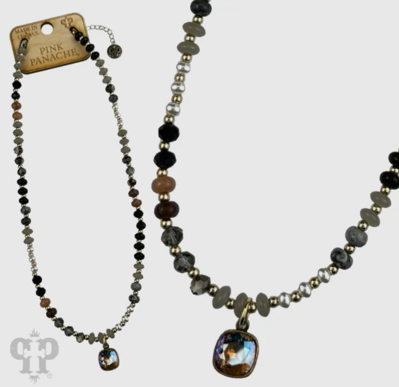 Tones of Brown, Pearl and Gold Tone, Austrian Crystal Necklace