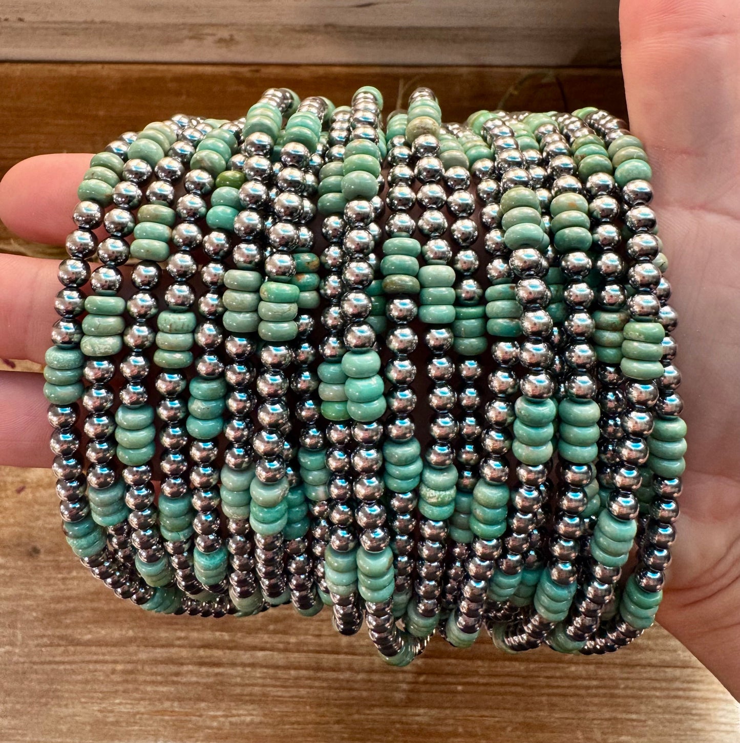 Green Turquoise & Sterling Silver Pearl Necklace -5mm - 19"