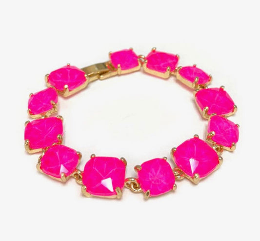Hot Pink Glass Crystal 7.5" Bracelet