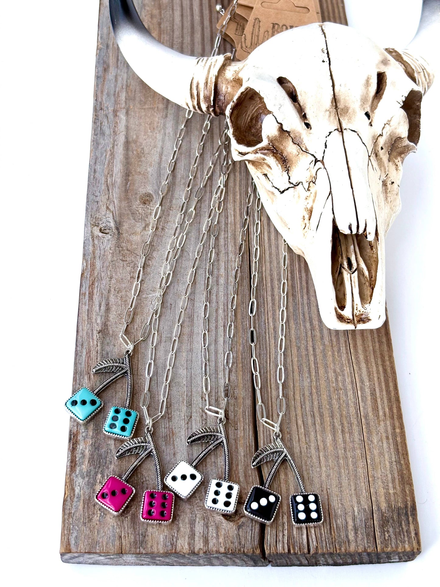 Western Style Cherry Dice Pendant Necklace