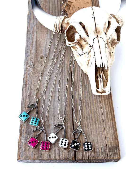 Western Style Cherry Dice Pendant Necklace