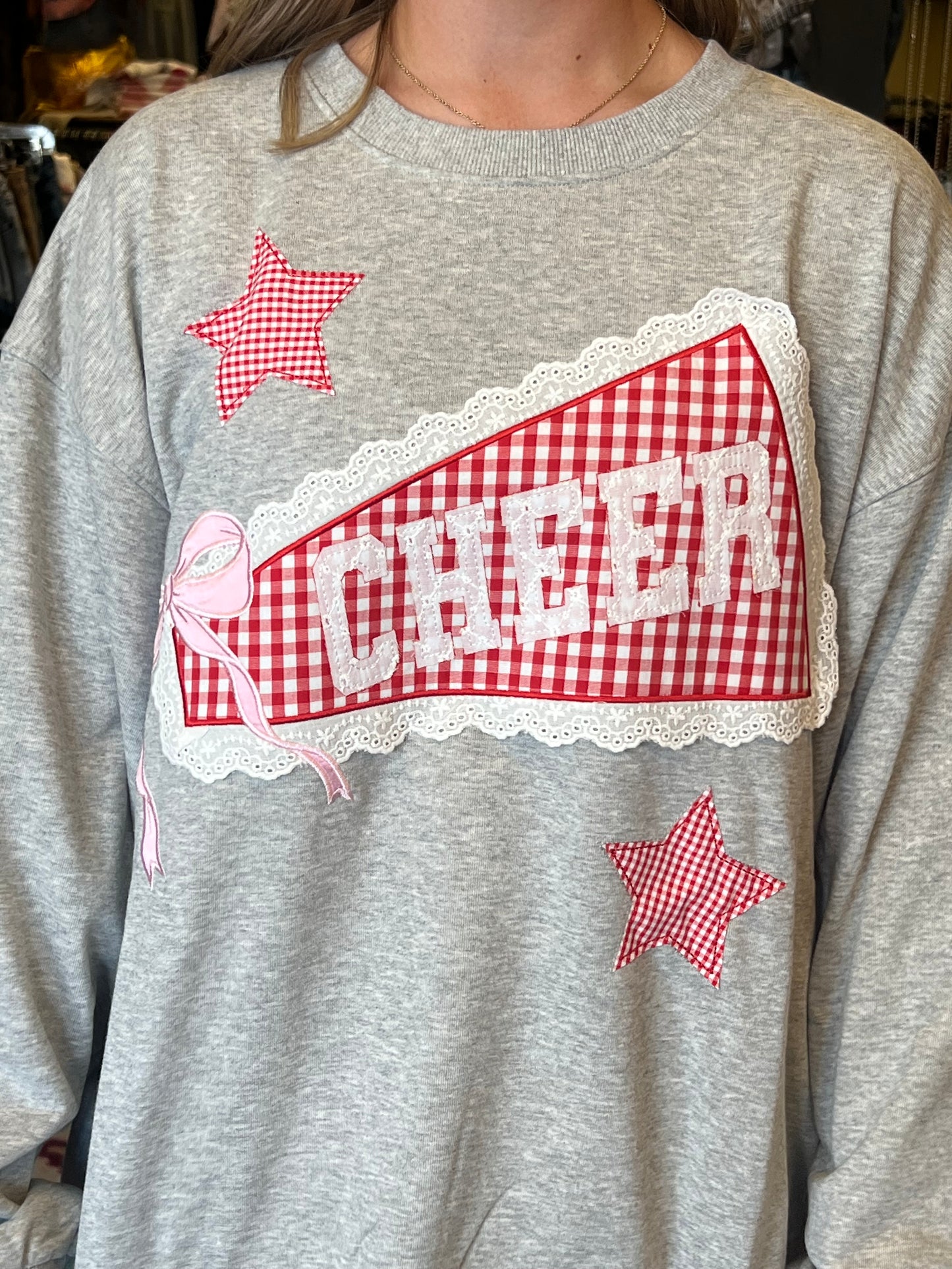 Cheer Patchwork Long Sleeve Crewneck