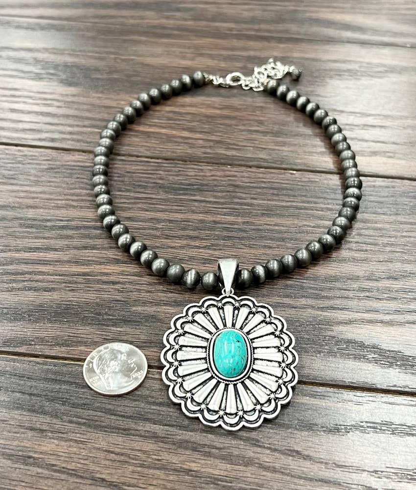 16" Handmade Navajo Concho Turquoise Necklace