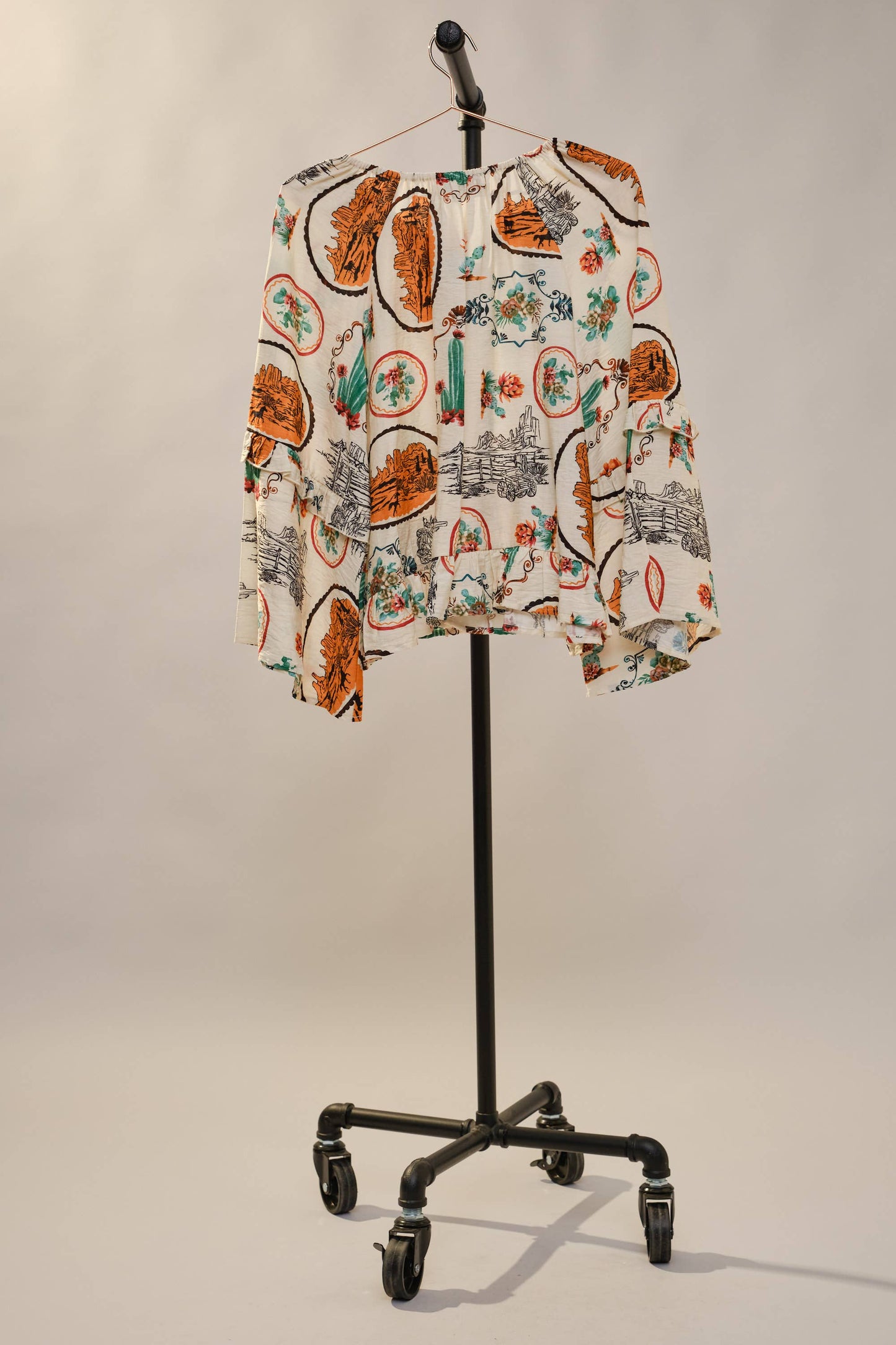 Western Print Peasant Blouse