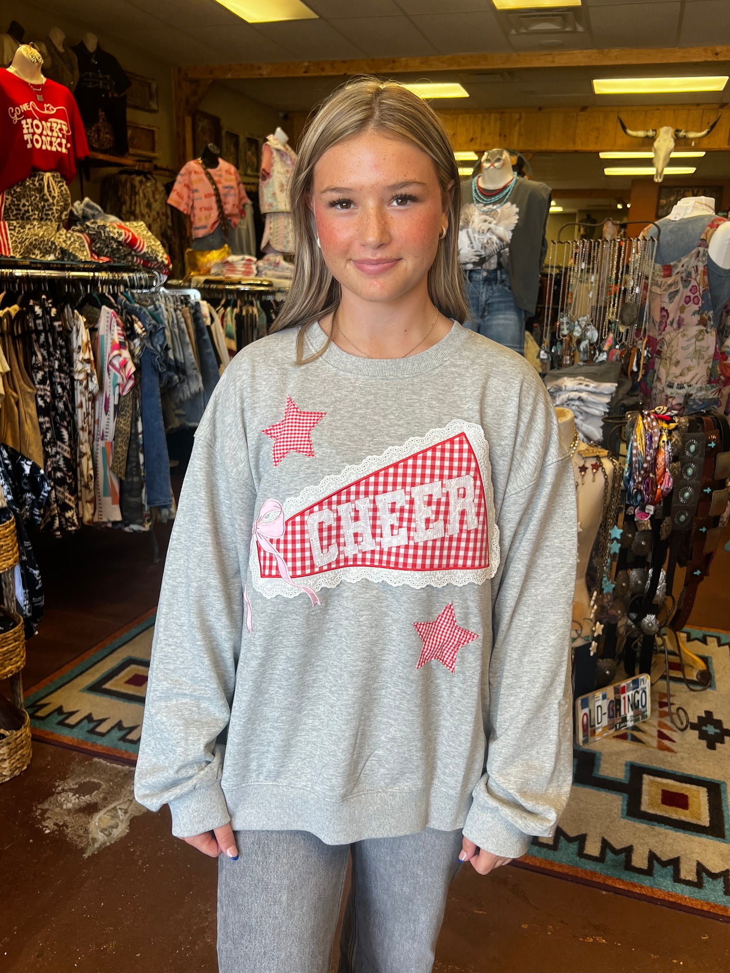 Cheer Patchwork Long Sleeve Crewneck