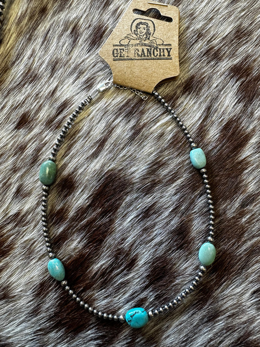 5 turquoise choker and Sterling Silver Pearls