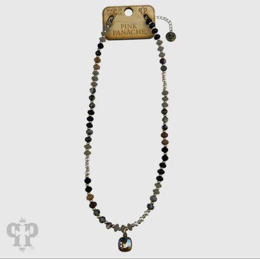 Tones of Brown, Pearl and Gold Tone, Austrian Crystal Necklace