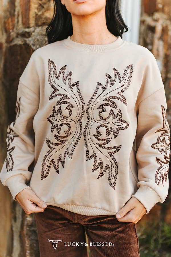 Khaki Boot-Stitch Detail Long Sleeve Sweatshirt