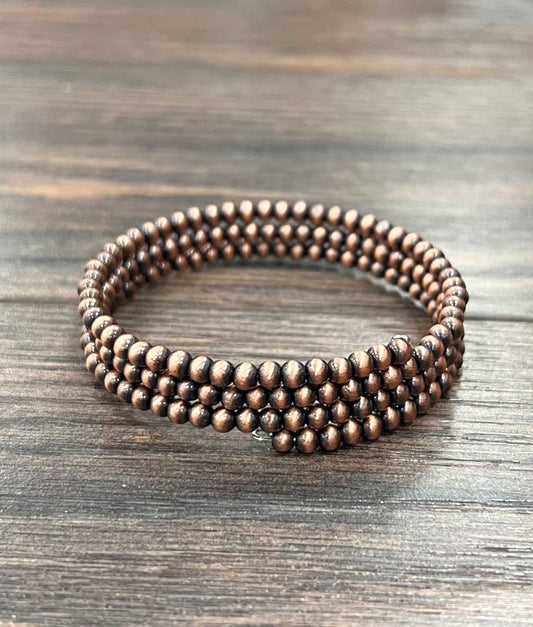 711586, 4mm 4mm Copper Navajo Bead Wrap Bracelet