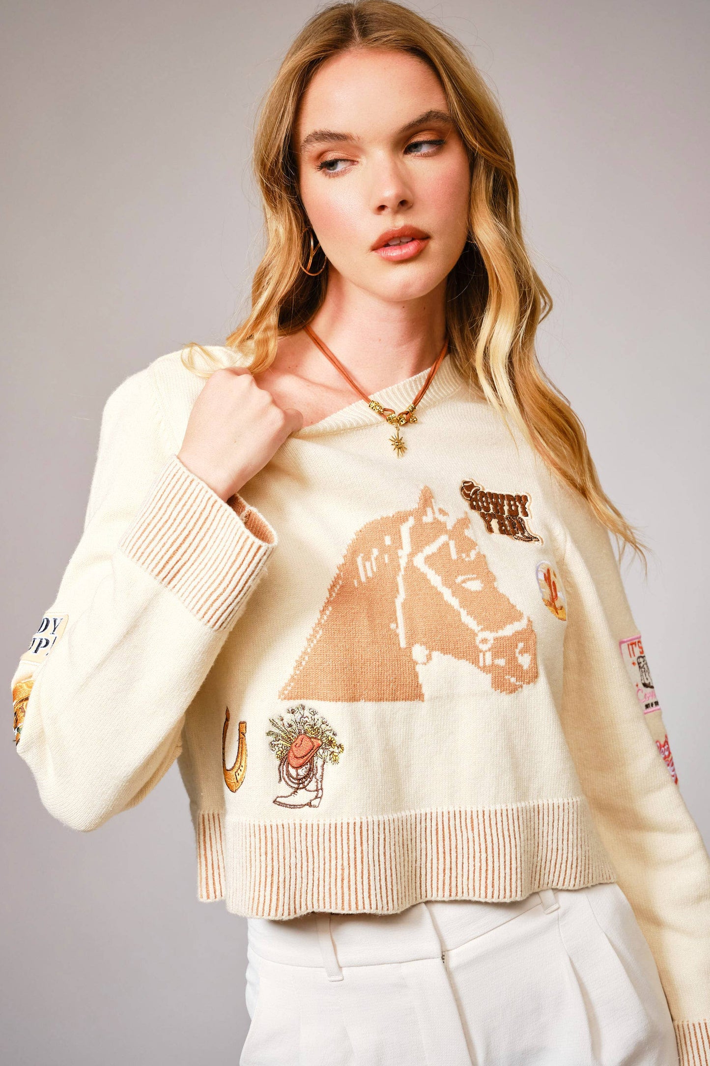 Horse Graphic Western Patch Sweater