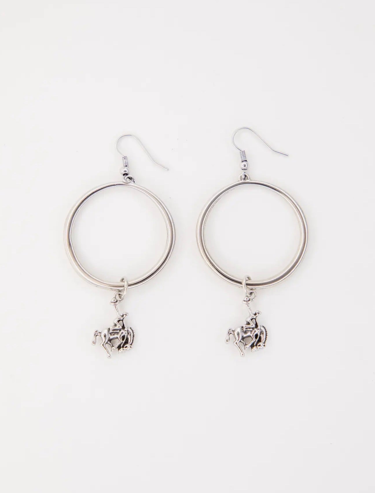 3"18K Gold Plated Hoop Earring On Fishook with Bucking Horse