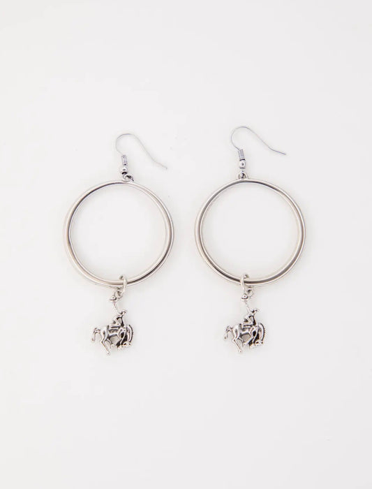 3"18K Gold Plated Hoop Earring On Fishook with Bucking Horse