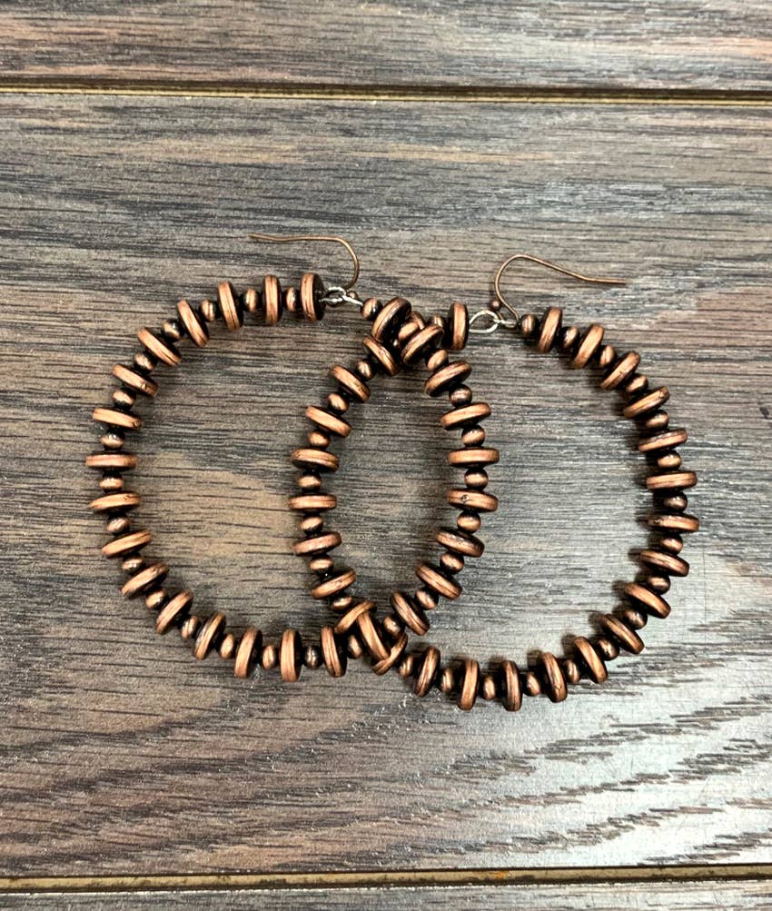 Bellaire Handmade Rondelle Copper Navajo Bead Hoop Earrings